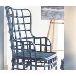 Himalayn cane high back winged chair with Ottoman  (Blue)